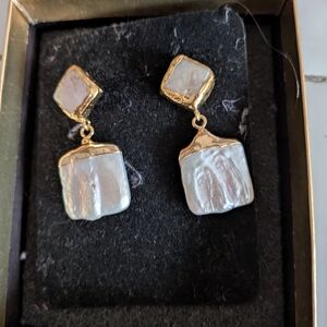 Mother Of Pearl Gold Crusted Dangle Earrings